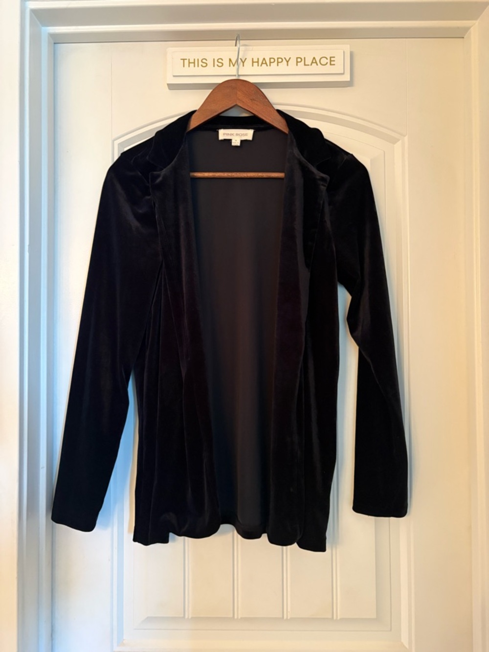 Pink Rose Black Velvet Open Front Blazer/Cardigan | Size M